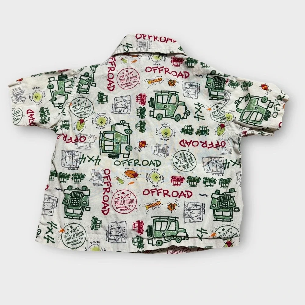 VTG Gymboree Boy's Button-Up‎ Shirt, 3-6 Months, Off Road Adventure Print, Cute